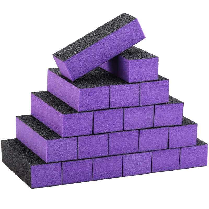 LoveBB 20 Pcs Nail Buffer Block Sponge Sanding Buffing File 80/120 Grit 3 Sides Nail Files for Manicure Nail Tools (Purple Black) - Image 1
